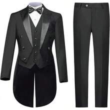 Mens Suits 3 Piece Slim Fit,Men's Tailcoat Suit Single Breasted Swallow Tail Coat For Proms,Concert,Weddinghalloween - 深灰色 - 查看 1
