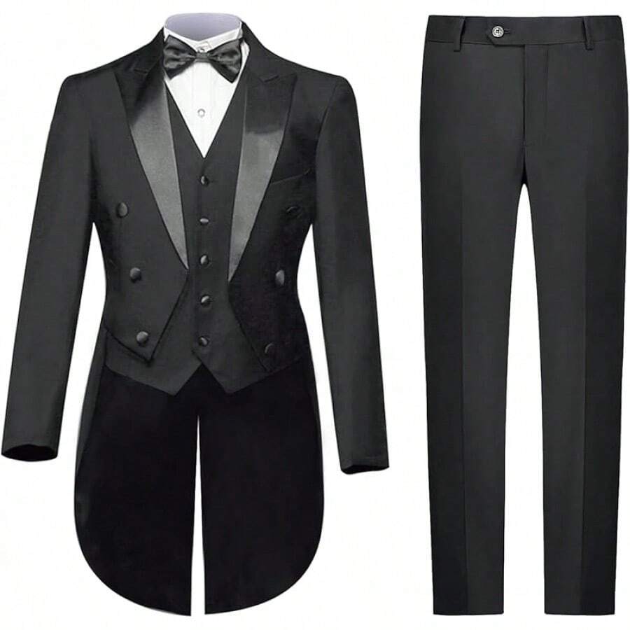 Mens Suits 3 Piece Slim Fit,Men's Tailcoat Suit Single Breasted Swallow Tail Coat For Proms,Concert,Weddinghalloween - 深灰色 - 查看 1