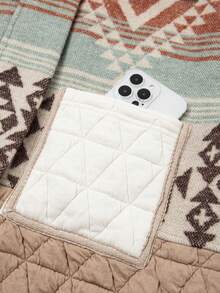 Astylish 女式绗缝拼布西部几何印花休闲夹克，前拉链按扣长袖外套，带口袋，秋冬时尚 - 彩色 - 查看 8