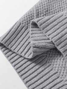 Acelitt Autumn/Winter Women's Solid Color Knitted Textured Pattern Dropped Shoulder Oversized Sweater Dress, Order One Size Down - Grey - View 11