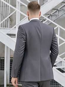 大码男士西装 - 时尚男士灰色休闲西装外套 - 灰色 - 查看 5