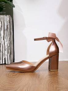 春秋时尚婚礼高跟鞋，舒适透气粗跟鞋，性感优雅，女士高跟鞋，7.5厘米鞋跟高，柔软透气材质，防滑橡胶外底，适合通勤、工作、派对、宴会、户外、婚礼、优雅、女士高跟鞋 - 香檳色 - 查看 6