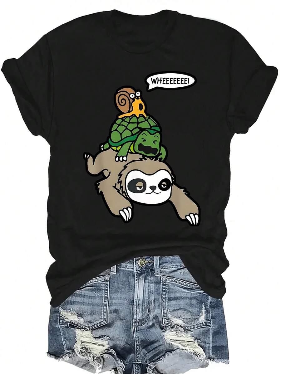 Camiseta con estampado de estrella, unisex, de verano, casual, transpirable, de cuello redondo, de manga corta, ropa de calle, versátil, adecuada para adolescentes y adultos - Negro - Ver 1