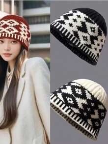 1 针织渔夫帽，秋冬时尚保暖帽，采用撞色菱形网眼编织工艺，专为女性设计的新潮款式。秋冬女士羊毛保暖帽，女士渔夫帽，ins风针织低檐帽。秋冬日系百搭遮脸帽，可爱又温暖的女士秋冬帽