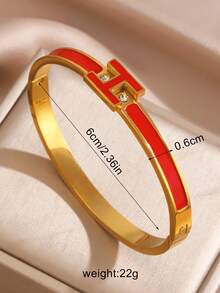 1 件珐琅字母“H”不锈钢手链，女士时尚袖口，时尚情侣手链 - 彩色 - 查看 7