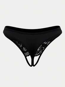 Custom Women Sexy Underwear, Rhinestone Letter Decor New Sexy Ladies Lingerie, Open Crotch Lace Sheer See-Through G-String Panties