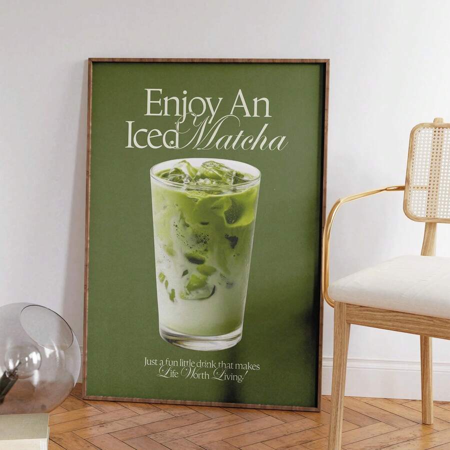 1 pictură fără ramă cu Matcha, drăguță decorațiune murală cu iubitori de Matcha, decor de bucătărie în stil vintage, poster barista, semn de bar pentru cafenea pentru sufragerie, dormitor, cămin | decor cameră, Funkyposters, imprimeuri murale - Multicolor - Vizualizare 1