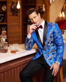 Men's Floral Jacket Luxury Embroidered Stylish Suit Blazer Jacket For Wedding Party Dinner-2025 - 蝴蝶-黑色 - 查看 5