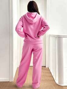 Conjunto  deportivo de pants con sudader de manga larga con cordones con abertura en la parte de adelante - Rosa - Ver 3
