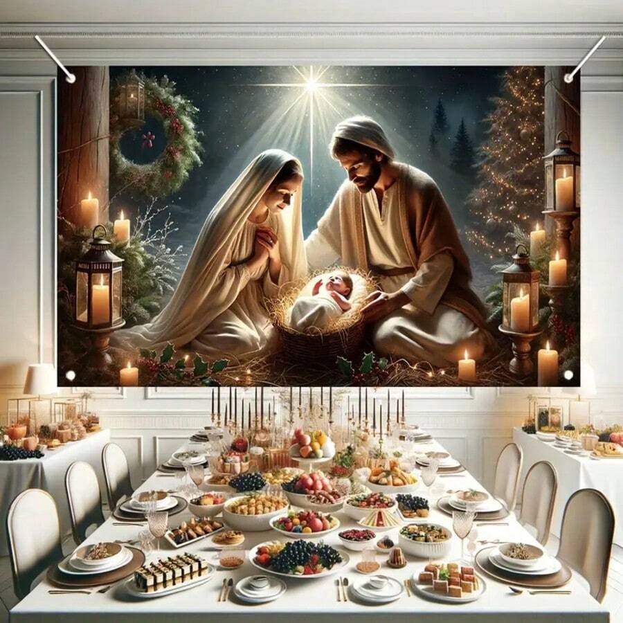 1 件聚酯纤维圣诞场景横幅 - 非常适合户外节日和家居装饰、摄影背景 - 彩色 - 查看 1