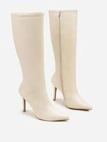 适合日常穿着的经典款式细高跟靴 - 米色 - 查看 5