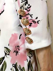 New Elegant Two-Piece Suit For Women, Stylish Double-Breasted Lapel Blazer And High-Waisted Floral Print Mini Skirt, New Women's Suit - trắng - Xem 6