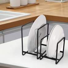 1pc Sleek Black Metal Dish Rack Set - Space-Saving Tiered Shelf Organizer For Kitchen, Durable No-Drill Overhead Mounting, Versatile Plate & Utensil Holder With Pull-Out Design, Ideal For Home Use, Kitchen Organizers And Storage, Utility Racks