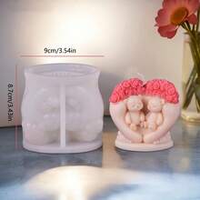 Rose Bear Scented Candle Mold, Valentine's Day Heart Rose Creative Candle Silicone Mold - White - View 2