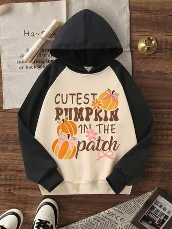 Tween Girls Loose Plus Size Casual Pumpkin And Letters Pattern Printed Oversized Loose Long-Sleeved Hooded Sweatshirt,,New Autumn And Winter Style,Suitable For Students To Wear When Daily Wearut, Party, School, Attending Music Festivals, Vacation, Commuting. Can Be Given As A Gift To Family, Boyfriend,Girlfriend, Friends