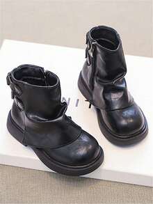 Children's Boots, 2025 Autumn New Outdoor Ankle Boots Mid-Calf Boots, Girls Metal Buckle Work Boots, Anti-Slip - Black - View 2