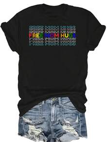 Abrazos gratis para mamá, Camiseta del Mes del Orgullo Unisex, Casual de verano, Transpirable, Personalidad, Cuello redondo, Manga corta, Camiseta de uso versátil, Adecuada para adolescentes y adultos - Negro - Ver 1