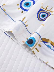 2pcs/Set Women Plus Size Cool Light Blue Eye Print Pajama Set, Soft Short Sleeve Shirt With Collar & Button, And Elastic Waist Shorts, Stylish Sleepwear For Daily, Holiday Party, Casual Home & Outdoor Wear - Blue - View 8