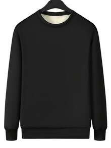 1 件男士圆领运动衫，休闲保暖羊羔绒衬里圆领运动衫，秋冬