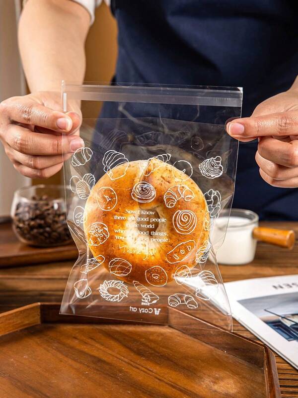 100 قطعة أكياس خبز قابلة لإعادة الاستخدام - أكياس تخزين طعام بلاستيكية شفافة لتخزين الخبز الطازج والتجميد والسندويشات والدونات - اكسسوارات المطبخ