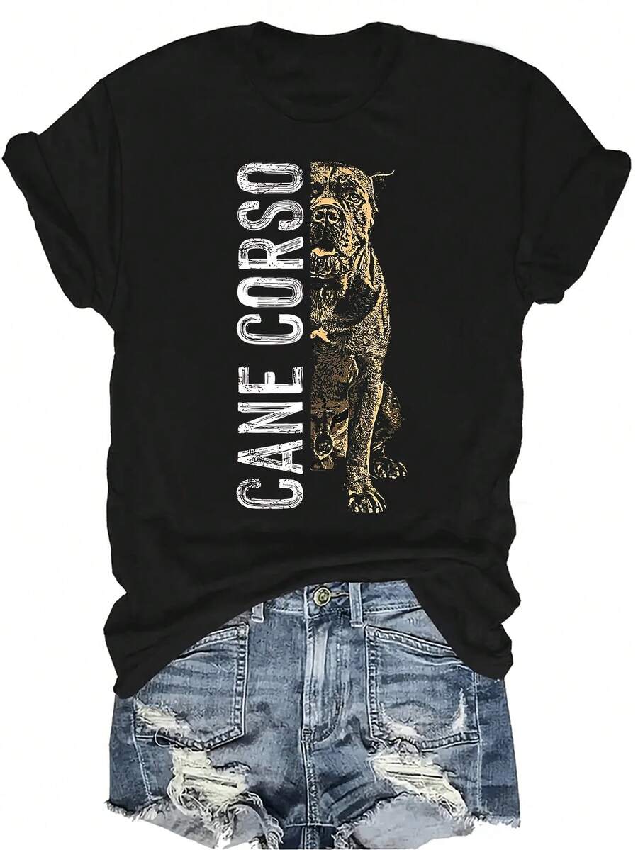 Camiseta de Cane Corso, raza de perro italiana, para amantes de Cane Corso. Camiseta unisex de verano, casual, transpirable, de cuello redondo y manga corta, de estilo versátil, adecuada para adolescentes y adultos - Negro - Ver 1