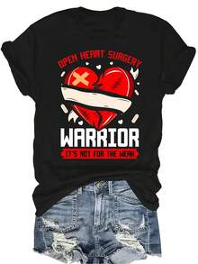 Camiseta de guerrero de cirugía de bypass de ataque cardíaco divertida, de cirugía a corazón abierto, unisex, de verano, casual, transpirable, de personalidad, de cuello redondo, de manga corta, de ropa urbana, versátil, adecuada para adolescentes y adultos - Negro - Ver 1