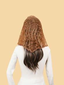 1pc Women's Vintage Rose Flower Ruffle Edge Triangular Scarf Shawl, Fashion Soft Breathable Scarf, Women's Elegant Outdoor Decorative Headscarf, Church Wedding Veil, Graceful Gift