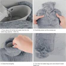 500 ml/1000 ml/2000 ml Bouteille d'eau chaude avec housse en peluche de luxe, sac d'eau chaude grande capacité et étanche pour réchauffer le cou, les épaules et les membres, convient aux hommes et aux femmes, excellent cadeau pour Noël, Nouvel An, anniversaire pour la famille et les amis (rose/gris) - Multicolore - Voir 5