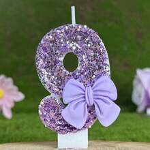 1 件闪亮紫色闪光蜡烛，配有奢华蝴蝶结装饰，生日派对婚礼装饰 - 淺紫領結 - 查看 12