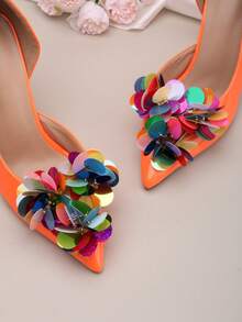 2pcs Detachable DIY Shoe Accessories, Faux Fish Scale Decor Colorful Magenta Silver Triangle Fashionable Elegant Luxurious High Heel Shoe Clips, Suitable For Women's High Heels, Sandals, Pumps In Apricot, Pink, Champagne, Black, White, Orange For Workplace, Business, Date, Party, Travel - Multicolor - View 3