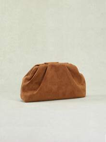 SCULPTEDSTYLE BAGS 1件秋冬新款復古棕色紋理麂皮手拿包，美拉德風女款手提包，歐美時尚百褶極簡女款手拿包，附鏈條肩帶可斜跨 - 棕色 - 查看 5