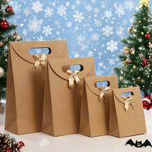 2/5 piezas Bolsas de papel kraft de Navidad, bolsas de papel kraft con solapa superior, bolsas para ropa, bolsas de regalo de unicolor, bolsas de embalaje, bolsas con asa de lazo, cajas de embalaje para panadería, bolsas para aperitivos, adecuadas para Navidad.