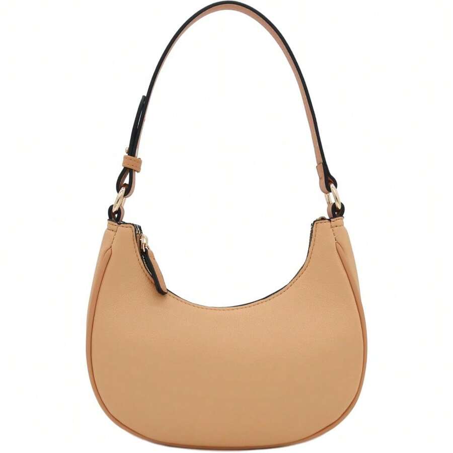 FashionPuzzle Small Crescent Shoulder Bag Underarm Purse - 淺棕褐色/淡棕褐色 - 查看 1
