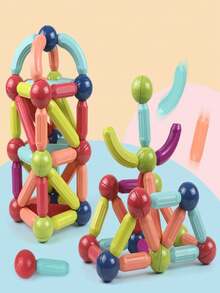 64 Peças Brinquedo de Blocos de Construção Magnéticos de Tamanho Grande para Crianças, Brinquedo de Vareta Magnética DIY, Conjunto de Brinquedos de Construção Designer, Brinquedos Educacionais Montessori para Crianças Meninos e Meninas, Brinquedos de Blocos de Construção Magnéticos