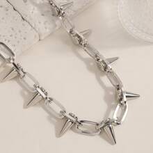 1 Piece Vintage Personality Exaggerated Style Punk Hip Hop Rivet Necklace Suitable For Parties, Gatherings, And Daily Wear - 銀色 - 查看 6
