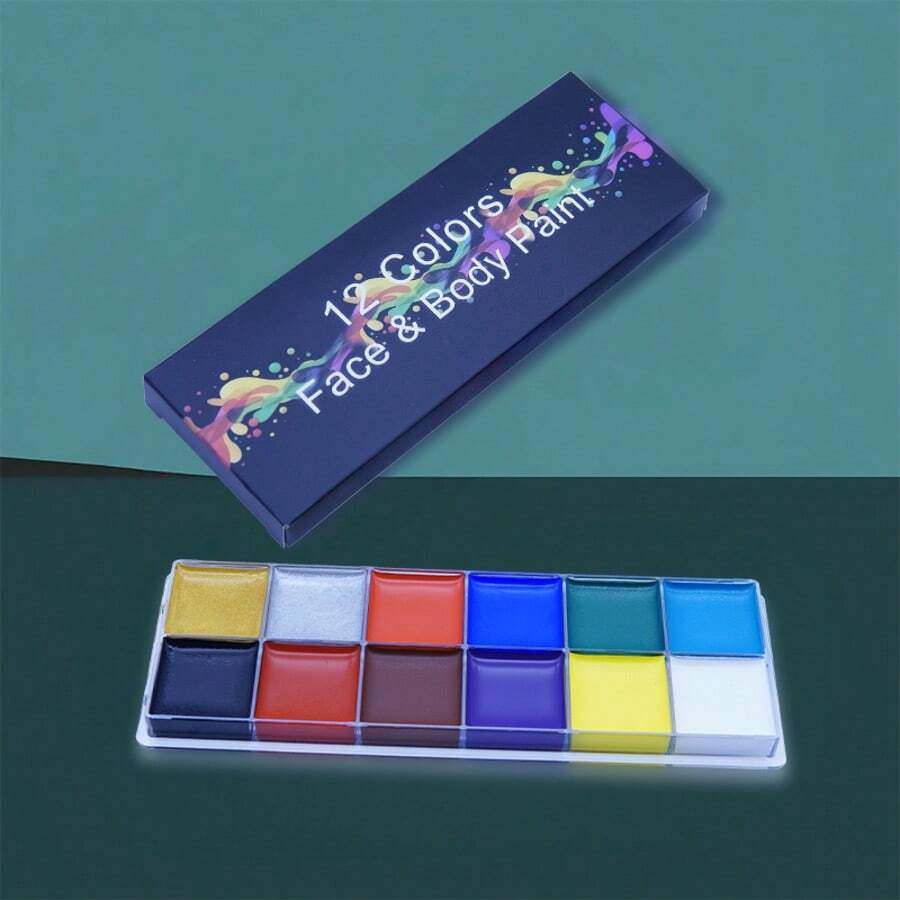 Paleta de 12 colores de pintura facial y corporal a base de aceite, adecuada para pintura facial, arte corporal, actuaciones de danza, efectos especiales y maquillaje de cosplay - paleta de 12 colores - Ver 1