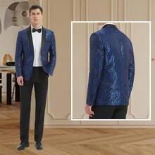 Men's Floral Dinner Party Prom Wedding Stylish Suits For Men One Button Dinner Jacket Pants Sethalloween - 藍色 - 查看 2