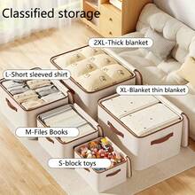 5 Sizes Available - Hard Storage Box With Zipper Lid, Linen Fabric Storage Cube, Foldable Clothes Organizer Bin With Handle, Suitable For Closet, Wardrobe, Under Bed