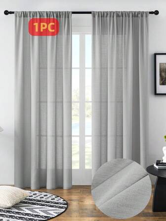1pc Elegant Semi-Sheer Solid Color Curtain, Made Of Linen Texture, Rod Pocket Design, Suitable For Living Room, Bedroom, Office Home Decor