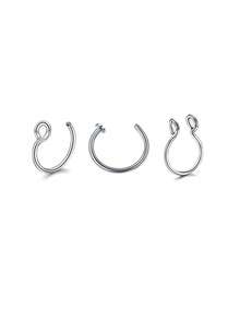 3Pcs Stainless Steel Fake Nose Ring For Women Gold/Silver/Black Septal Ring C Clip Ring For Unisex, Fake Piercing Body Jewelry Non Piercing