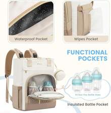 Diaper Bag Backpack, Large Capacity Portable Baby Bag With Foldable Diaper Changing Pad, Waterproof Baby Diaper Bags Gift For Mon Dad, Ivory Khaki - Màu xanh Ô liu - Xem 4