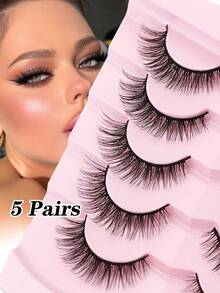 5 cặp mi giả trong suốt, trông tự nhiên, mềm mại và mượt mà, thích hợp để sử dụng hàng ngày. - màu đen - Xem 7