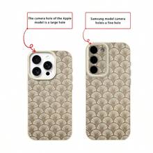 1 pieza Funda de teléfono con material TPU, diseño minimalista retro de hoja de ginkgo y patrón geométrico, compatible con iPhone/teléfonos - Blanco - Ver 7
