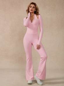 NcmRyu 1件舒适休闲圆领阔腿直筒塑形提拉长袖连体裤粉色春季 - 粉色 - 查看 9