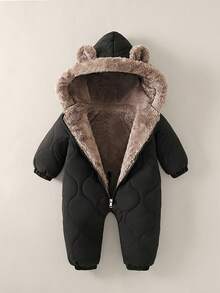 女婴连体衣套装，加厚保暖连体服，婴儿连帽保暖服