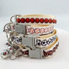 1pc Pet Collar, Football Print With Bell, Adjustable Size Pet Collar, Can Attach Leash