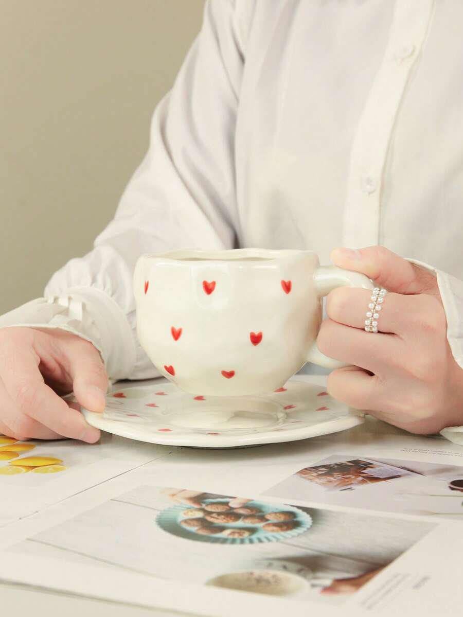 1 Peça Conjunto de Xícara e Pires de Café Cerâmica Artesanal Criativa, Adequado para Uso Doméstico, Escritório, Café, Ótima Ideia de Presente, Presentes Personalizados, Presentes para Mulheres, Presentes para Mães, Presentes de Aniversário