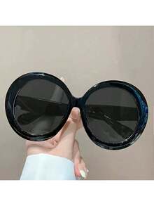 Women's Large Round Frame Glasses - Black Frame Non-Prescription Decorative Glasses, Retro Modern Daily And Special Occasion Style, Fashion Accessories, Metal Hinge Design - 蒙特內哥羅 - 查看 7