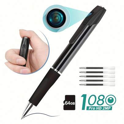 HD 1080P Pen Camera, 64GB Memory Card Included, Portable Mini Surveillance & Security Nanny Cam, Easy-To-Use, For Home Office Meeting Recording, Indoor/Outdoor Use