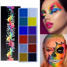 Paleta de 12 colores de pintura facial y corporal a base de aceite, adecuada para pintura facial, arte corporal, actuaciones de danza, efectos especiales y maquillaje de cosplay - paleta de 12 colores - Ver 2